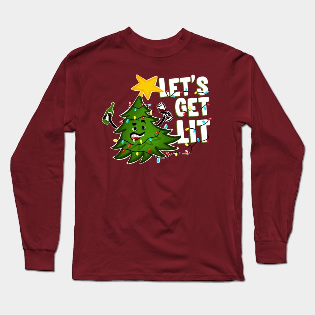 Let's get lit Tipsy Christmas Tree Long Sleeve T-Shirt by SusanaDesigns